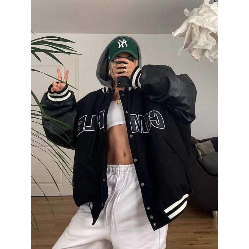 Áo khoác phối tay da