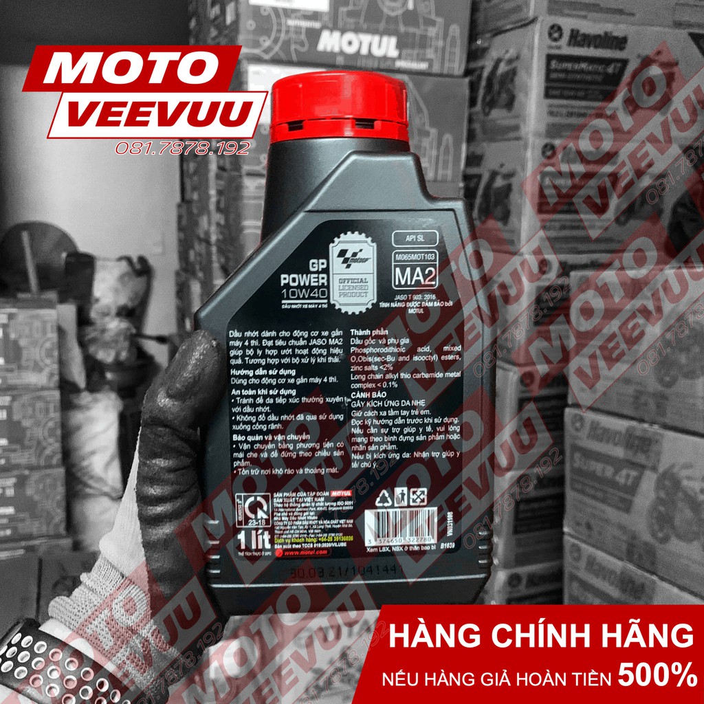 [Mẫu Mới] Dầu nhớt Motul GP Power 4T 10w40 MA2 chai 1L & 800ml