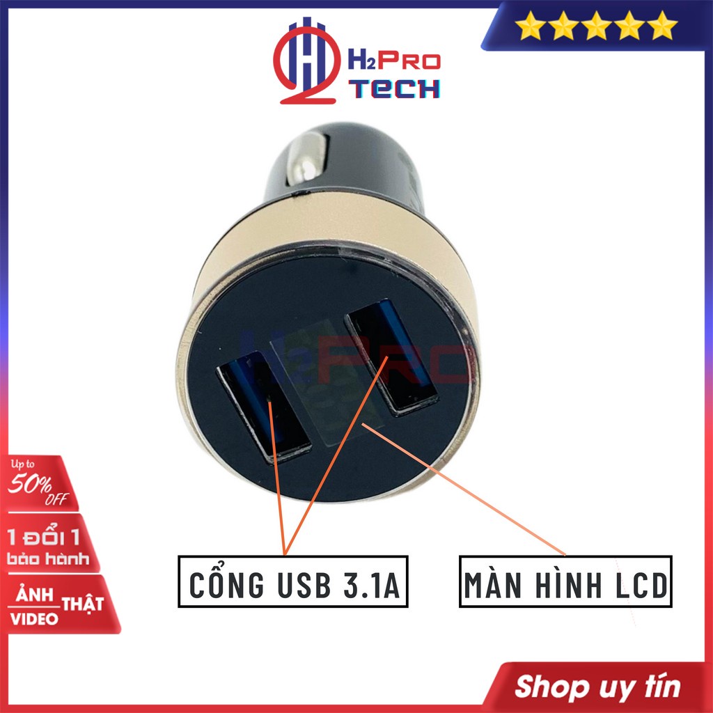 Tẩu Sạc Đa Năng, Tẩu Sạc Xe Hơi JYC JS-302 DC 12V-24V Cao Cấp, 2 Cổng Usb 3.1A, Sạc Nhanh, Màn Hình Led Lcd-H2Pro Tech