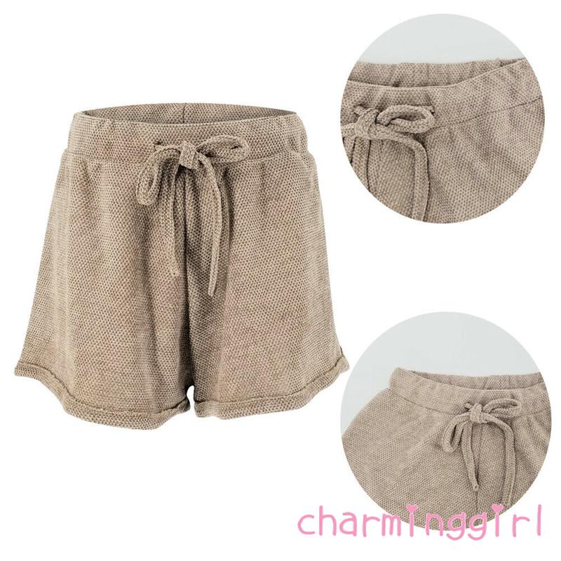 Quần short lưng thun co giãn màu trơn thiết kế rút dây thời trang mùa hè cho nữ