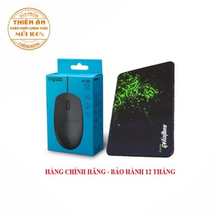 Bộ chuột văn phòng Rapoo N100 siêu bền và miếng lót chuột, hàng chính hãng
