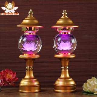 [HÀNG SẴN] CẶP 2 CÂY ĐÈN LED HOA SEN PHA LÊ THỜ CÚNG TRANG TRÍ