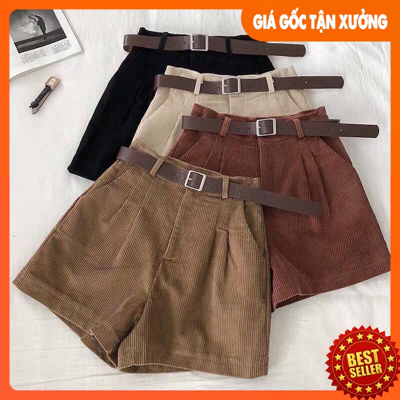 [Mã SKAMLTSM9 giảm 10% đơn 99K] Quần Short Nữ Lưng Cao vải Nhung Đẹp K Kèm Đai