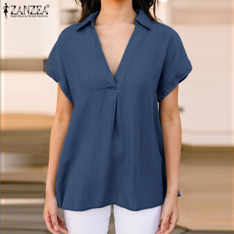 Zanzea Áo Sơ Mi Tay Ngắn Cổ Chữ V Thời Trang Dành Cho Nữ