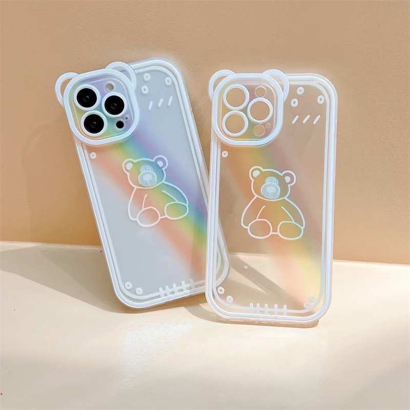 Ốp Điện Thoại Mềm Trong Suốt In Hình Gấu Cầu Vồng Cho iPhone 13 12 11 Pro Max XS Max X XR 7 8 Plus