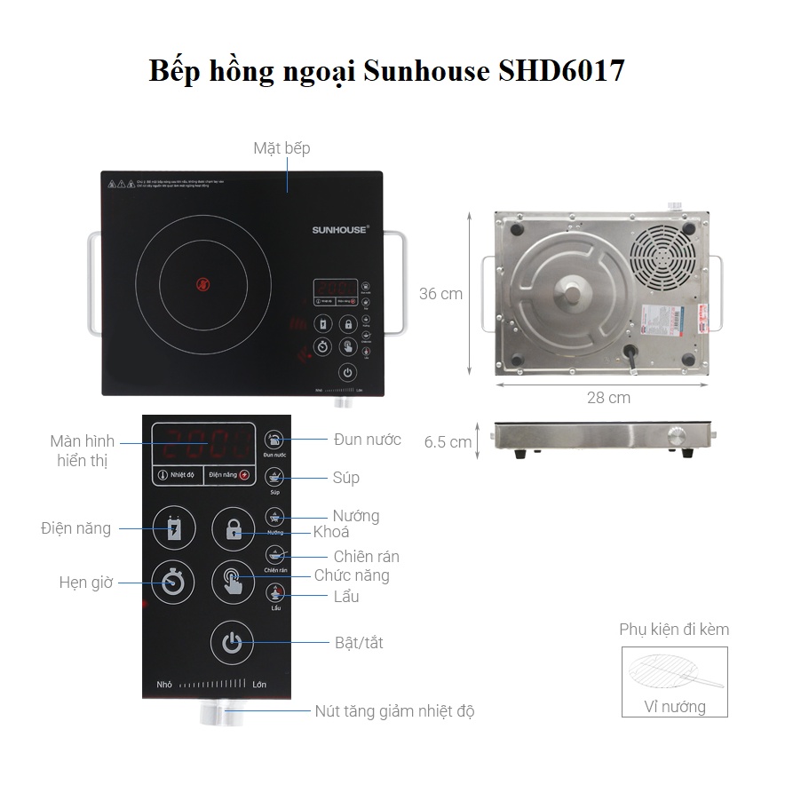 Bếp hồng ngoại Sunhouse SHD6011/SHD6017 cảm ứng Chính hãng, bêp điện đơn không kén nồi thay bếp ga trong nhà bếp - HAPOS