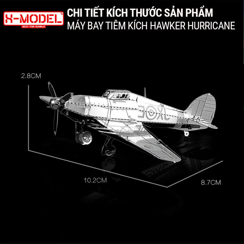 Mô Hình Lắp Ghép 3D Kim Loại MB012 thép không rỉ, Tự Ráp Máy Bay Tiêm Kích Hawker Hurricane Hoàng Gia Anh