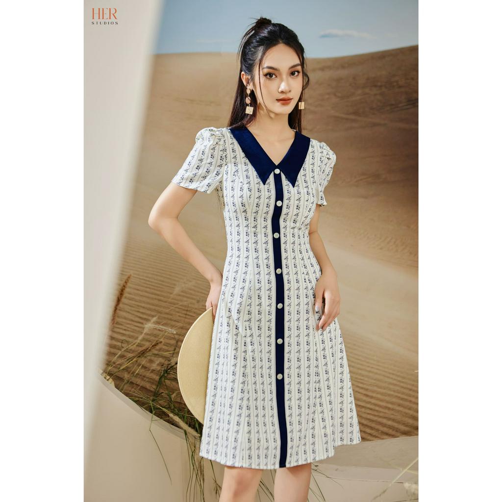 Váy nữ Her25 thiết kế dáng dài cổ V hoạ tiết hoa nhí
