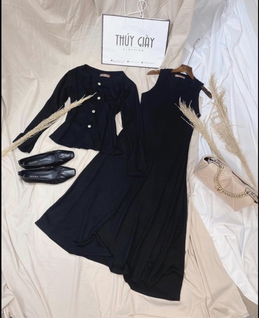 SET VÁY COTTON ZIP XOÈ MIX KHOÁC CARDIGAN