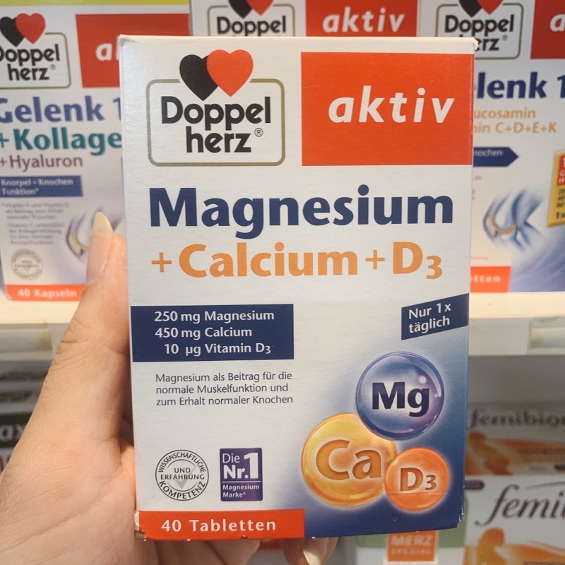 Viên uống bổ sung Canxi ngừa loãng xương Magnesium + Calcium + D3 Doppelherz Aktiv - Hộp 40 Viên - Hàng nội địa Đức