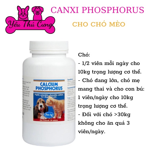CANXI PHỐT PHO PETAG CHẮC XƯƠNG CHÓ MÈO  - Calcium Phosphorus 50 viên - YÊU THÚ CƯNG