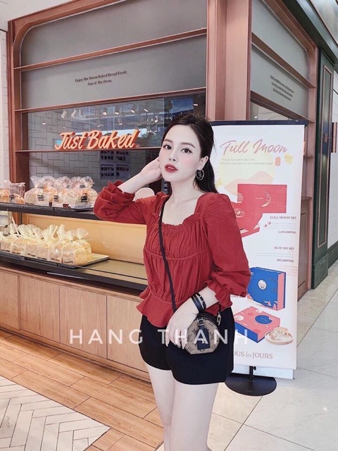 Áo đũi cổ vuông tay dài bèo