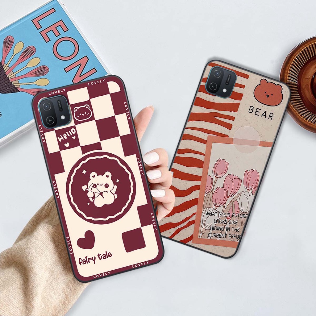 Ốp Oppo A16k gấu Bear rick caro vuông thời trang siêu đẹp