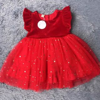 Đầm Sofia đỏ đính nơ phối ren cho bé gái