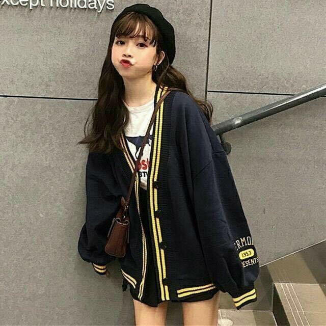 Áo Khoác Unisex Cardigan Kẻ Vàng Thun Nỉ Ngoại FreeSize 68kg AK90 | BigBuy360 - bigbuy360.vn