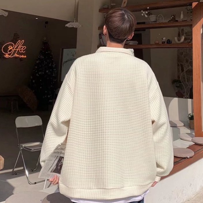 Áo khoác namCổ Polo Tay Dài Dáng Rộng Màu Sắc Simple Giản Có Khóa Kéo Thời Trang ÁO Hoodie Unisex