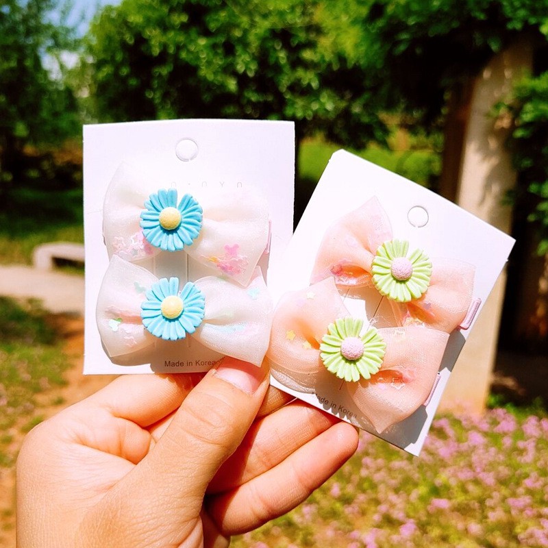 Set 2 cái kẹp nơ vải von cho bé gái hình hoa cúc