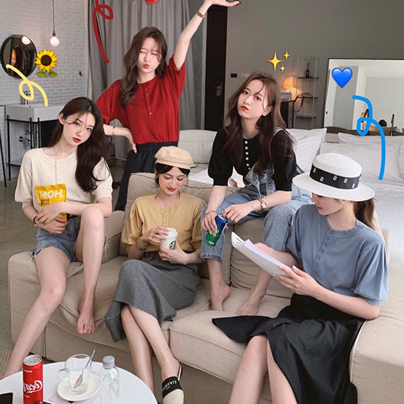 Áo Thun Tay Ngắn Cổ Tròn Thiết Kế Màu Trơn Thanh Lịch