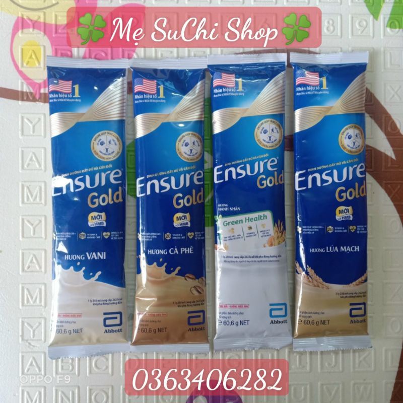Combo 30 gói Sữa bột Ensure Gold HMB gói 60,6g chọn vị hương vani/ hạnh nhân/ lúa mạch/ ít ngọt/ cafe cho người lớn