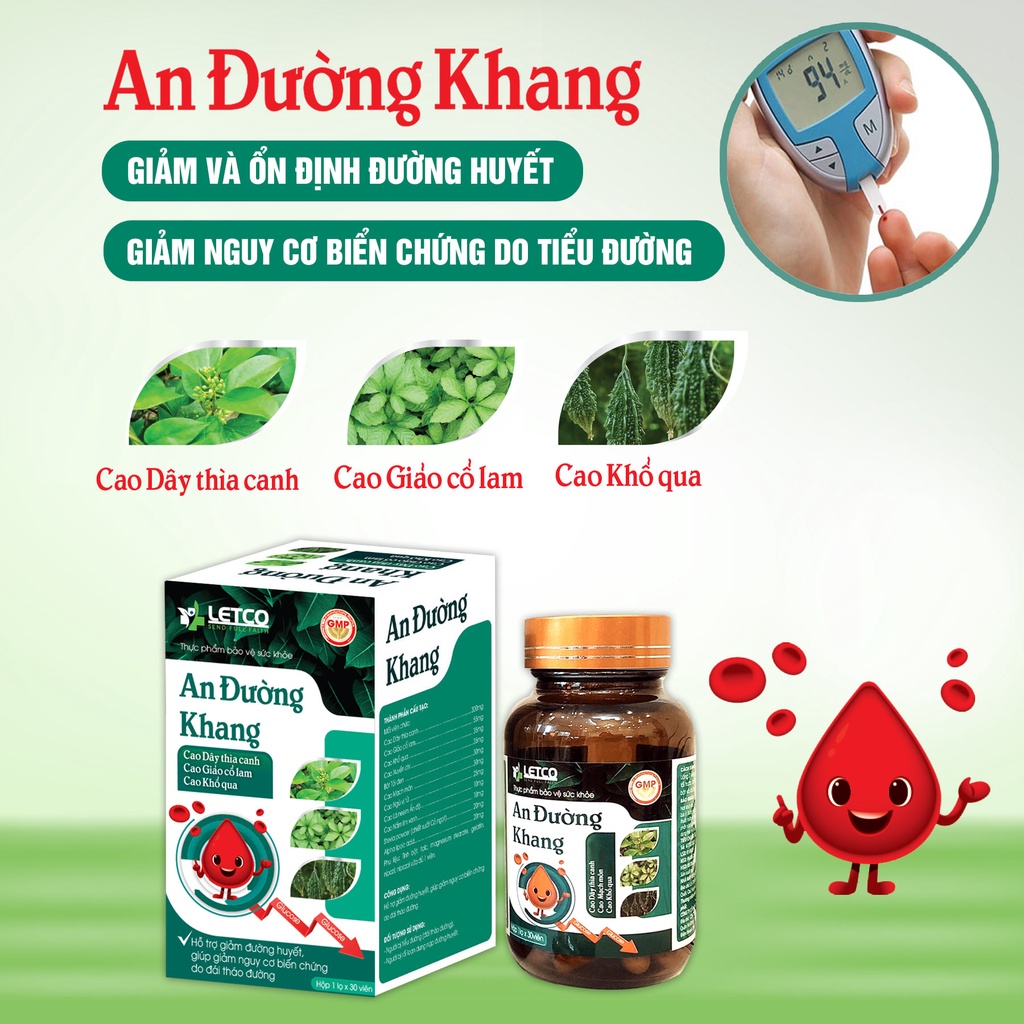 An Đường Khang Letco giúp giảm nguy cơ biến chứng do tiểu đường hộp 30 viên - NT143