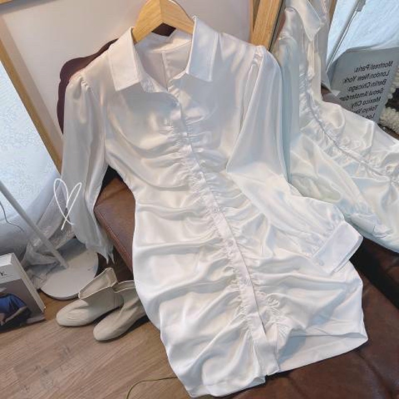 ĐẦM SƠ MI TAY DÀI NHÚN BODY SANG CHẢNH