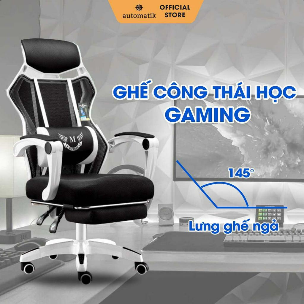 Ghế Gaming Văn Phòng Thiết Kế Công Thái Học Xoay 360 Độ Ghế Lưới Ngả Lưng Bảo Vệ Cột Sống Tặng Kèm Gối - Automatik