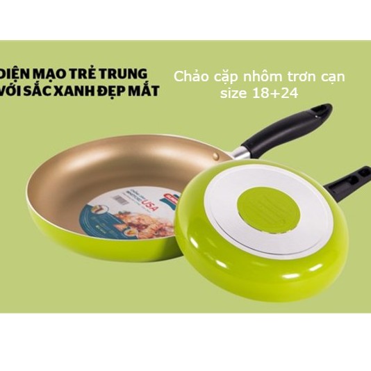 Cặp chảo nhôm trơn cạn SUNHOUSE Phi 18 + 24