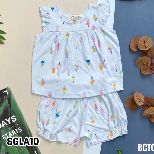 Bộ quần áo cho bé gái mùa hè cộc tay 1 đến 10 tuổi, đồ mặc nhà cho bé gái thun cotton - SLGA