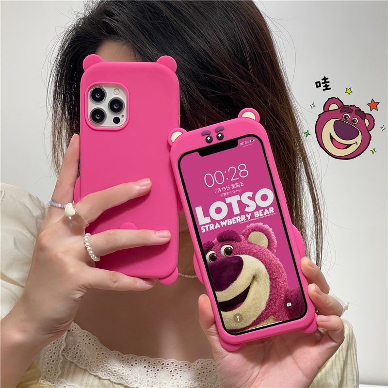 Ốp lưng chống sốc màu đỏ cho iphone 11 pro max 12 pro silicon mềm iphone 13 pro xs max xr x / xs 6 7 8 cộng với vỏ điện thoại hình gấu anime
