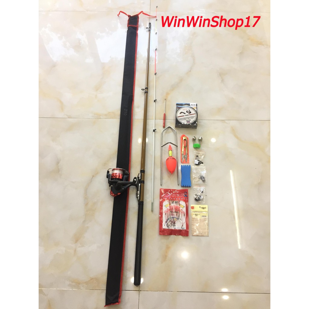 Bộ Cần 2 Khúc JINBAFA Giá rẻ+ Máy Mini vào 50m cước+ Full PK