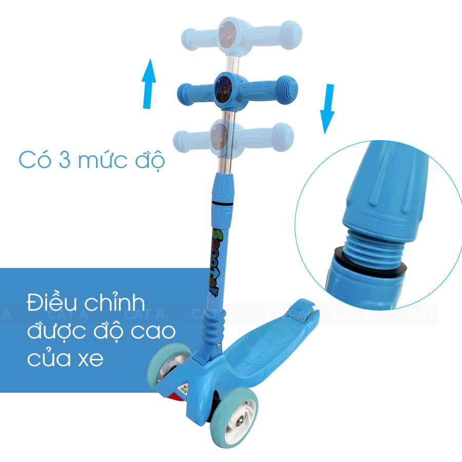 Xe trượt scooter 3 bánh phát sáng JC750  - Bánh xe cao su có đèn phát sáng, gấp gọn, an toàn cho bé