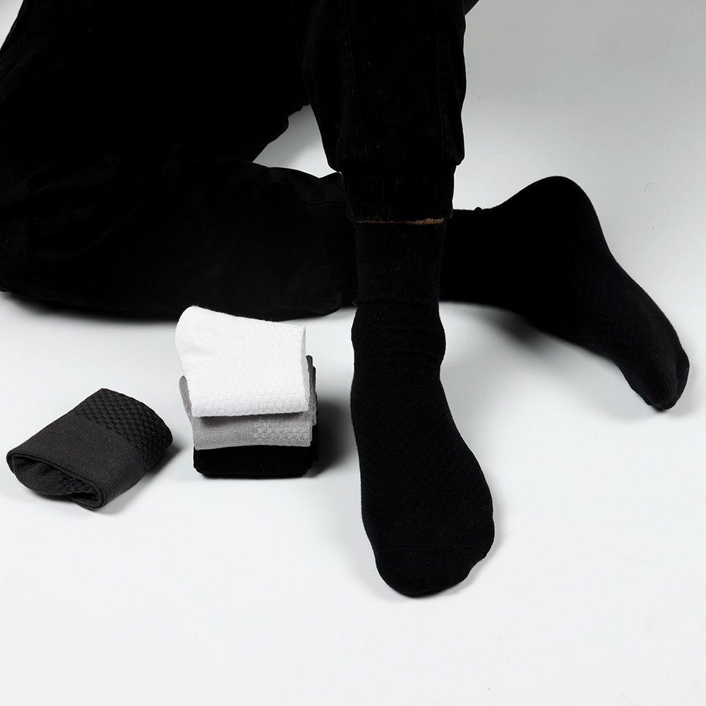 Set 5 Đôi Tất Đen Cổ Cao Thoáng Khí Mềm Mại Cho Nam