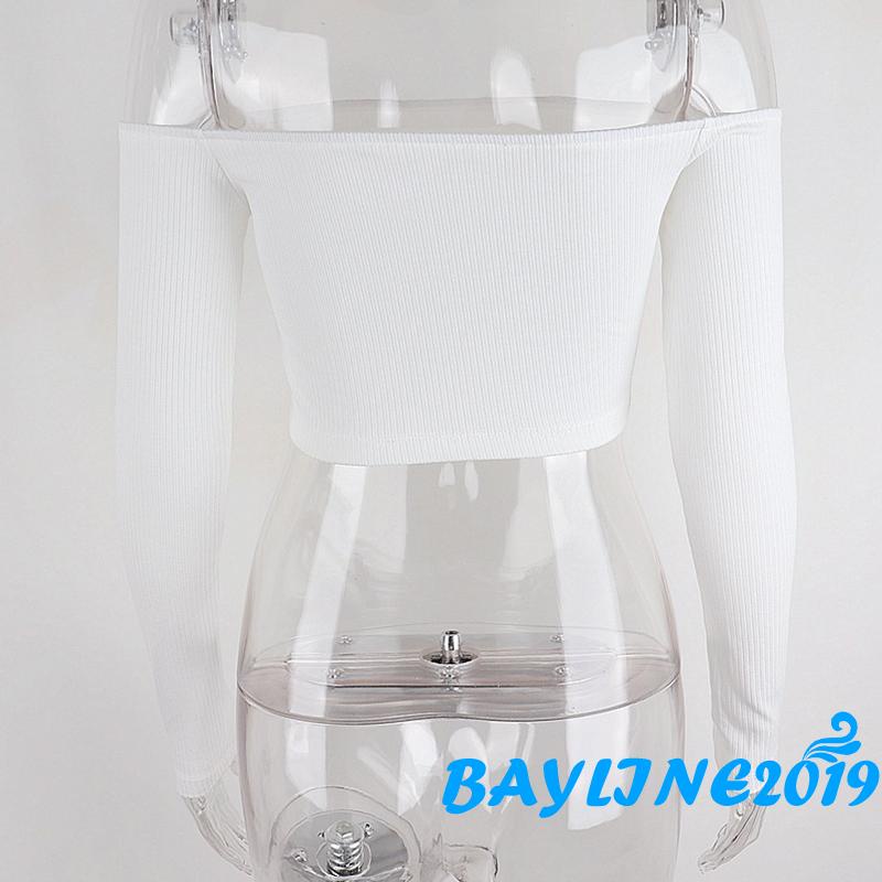 Áo Croptop Tay Dài Hở Vai Màu Sắc Trơn Dành Cho Nữ