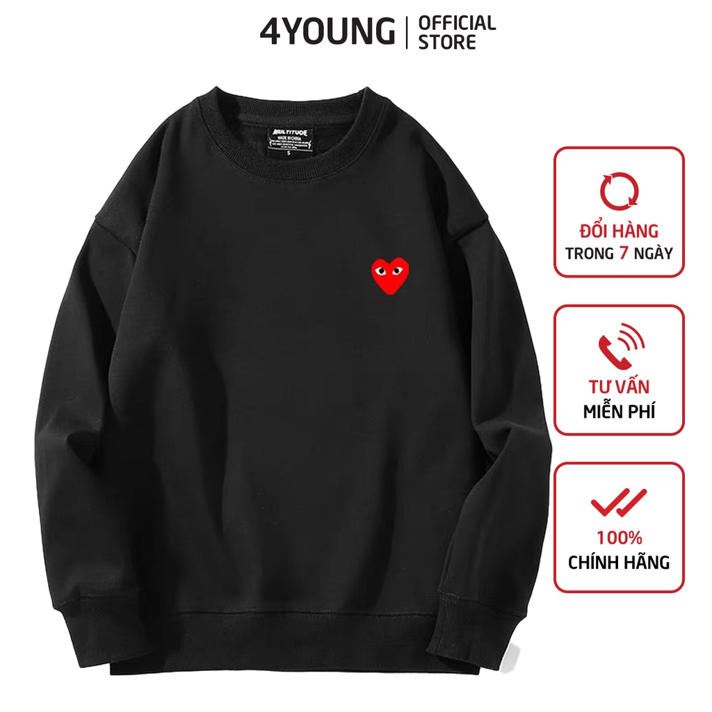 Áo sweater nam nữ form rộng thêu tim đỏ  4YOUNG