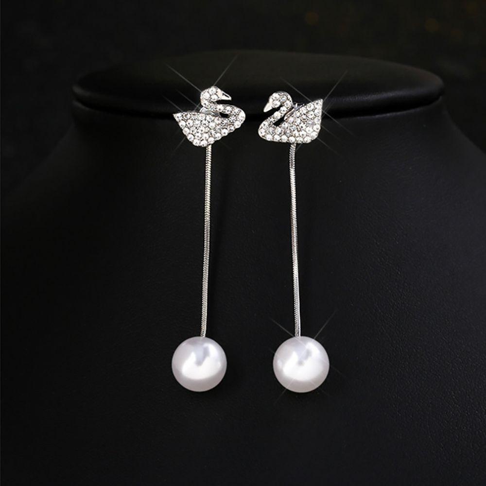 JARRED Bông Tai Dáng Dài Hình Thiên Nga Đính Đá Phối Tua Rua Dễ Thương Phong Cách Hàn Quốc