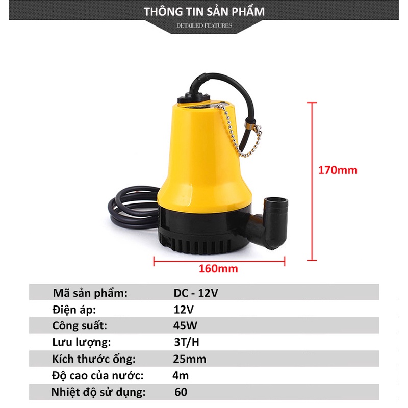 Máy bơm chìm vàng So Easy C0014Y1 công suất 45W điện áp 12V ngập nước chất thải trong ao hồ