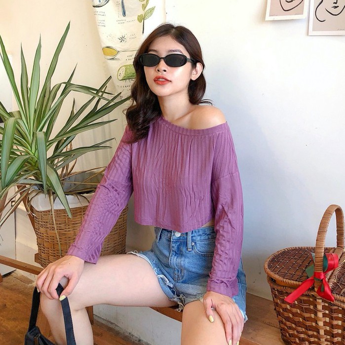 Áo thun lệch vai (Tím / Xanh cốm) - GM26