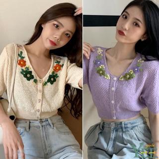 Áo Cardigan Dệt Kim Ngắn Tay Thêu Hoa Thời Trang Cho Nữ