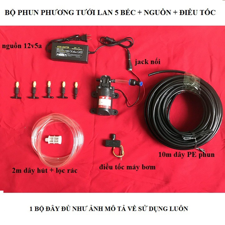 BỘ MÁY PHUN SƯƠNG TƯỚI LAN,LÀM MÁT 12V - 5 BÉC ( CÓ NGUỒN 12V5A)