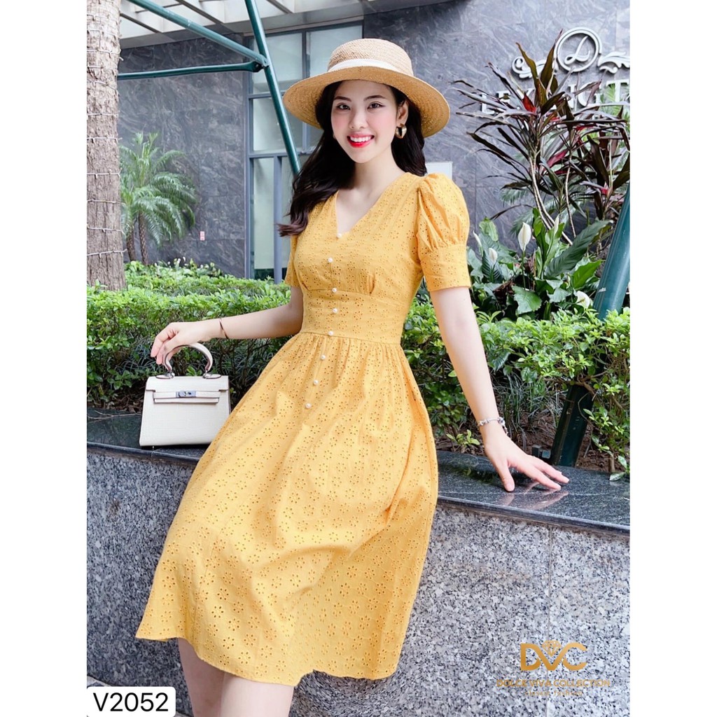 VÁY REN XÒE CỔ V - HÀNG THIẾT KẾ DVC | BigBuy360 - bigbuy360.vn
