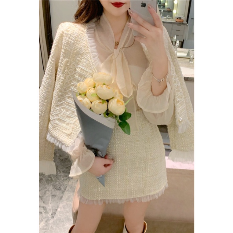Set dạ tweed phối ren siêu xinh phong cách tiểu thư hàng Quảng Châu cao cấp_hàng ORDER | BigBuy360 - bigbuy360.vn