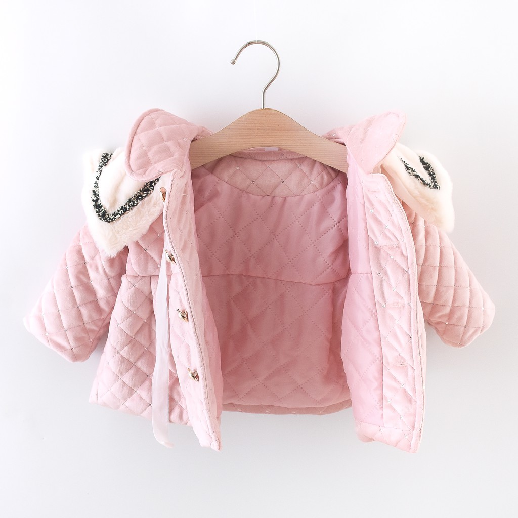 Áo Khoác Tay Dài Đệm cotton Dày Màu Trơn Đính Nơ Thời Trang Mùa Đông Cho Bé Gái Từ 9 Tháng Đến 3 Tuổi