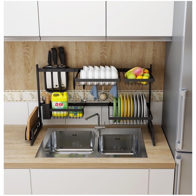 KỆ CHÉN ĐĨA đa năng 85-95cm tiện lợi kèm ống đũa giá thớt tiện dụng THÉP SƠN TĨNH ĐIỆN CHỐNG RỈ