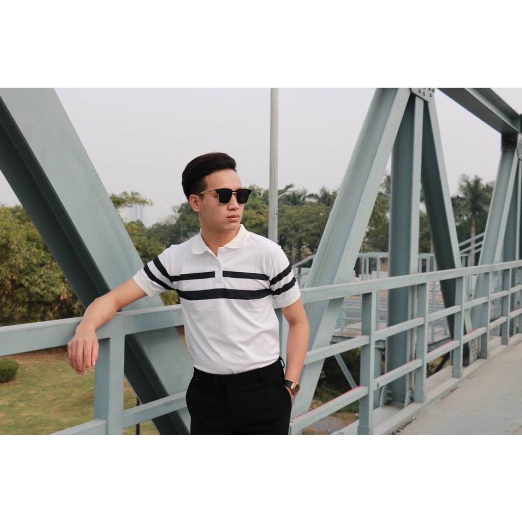Áo Polo Nam Công Sở Phối Hai Sọc Ngang Chất Liệu Cá Sấu Cao Cấp - AC109