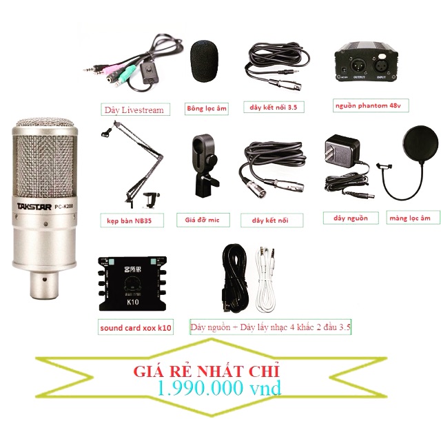 Combo Thu Âm Karaoke Micro Takstar PC-K200, Soundcard XOX K10