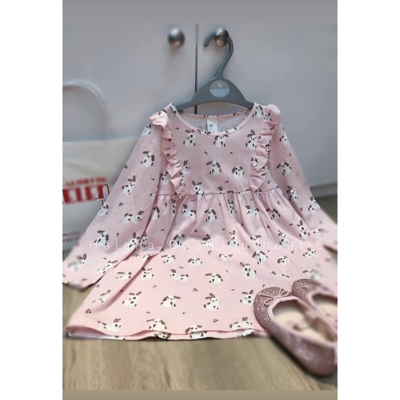 Váy thu đông thỏ hồng HM UK mẫu mới săn sale size 12-18m đến 1,5-2Y