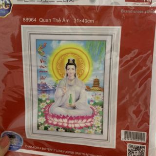 Tranh thêu chữ thập 3D Phật Quan Âm 88964 (31*40) chưa thêu