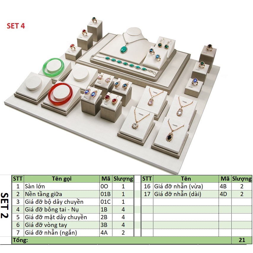 [D1CB] Bộ giá gỗ bọc da sần trưng bày trang sức lai trim chụp mẫu ảnh 3D rất đẹp 20 mẫu