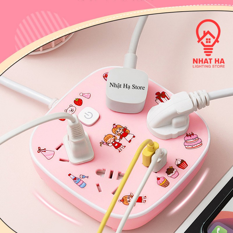 Khen ngợi và giảm giá nóng Ổ Cắm Điện Đa Năng Màu Hồng Dễ Thương Nhật Hạ Dây Dài 3m Có 2 Cổng USB OD319 - Mua 1 Tặng