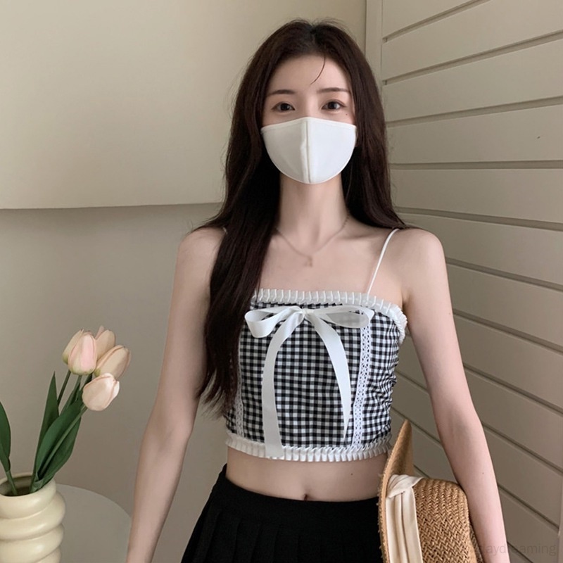 Áo Hai Dây Dáng Ôm Thắt Nơ Phong Cách Hàn Quốc Thời Trang Cho Nữ